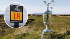 The Open Championship Betting Preview 2024: Claret Jug at Royal Troon with 18th Hole marker (inset image)