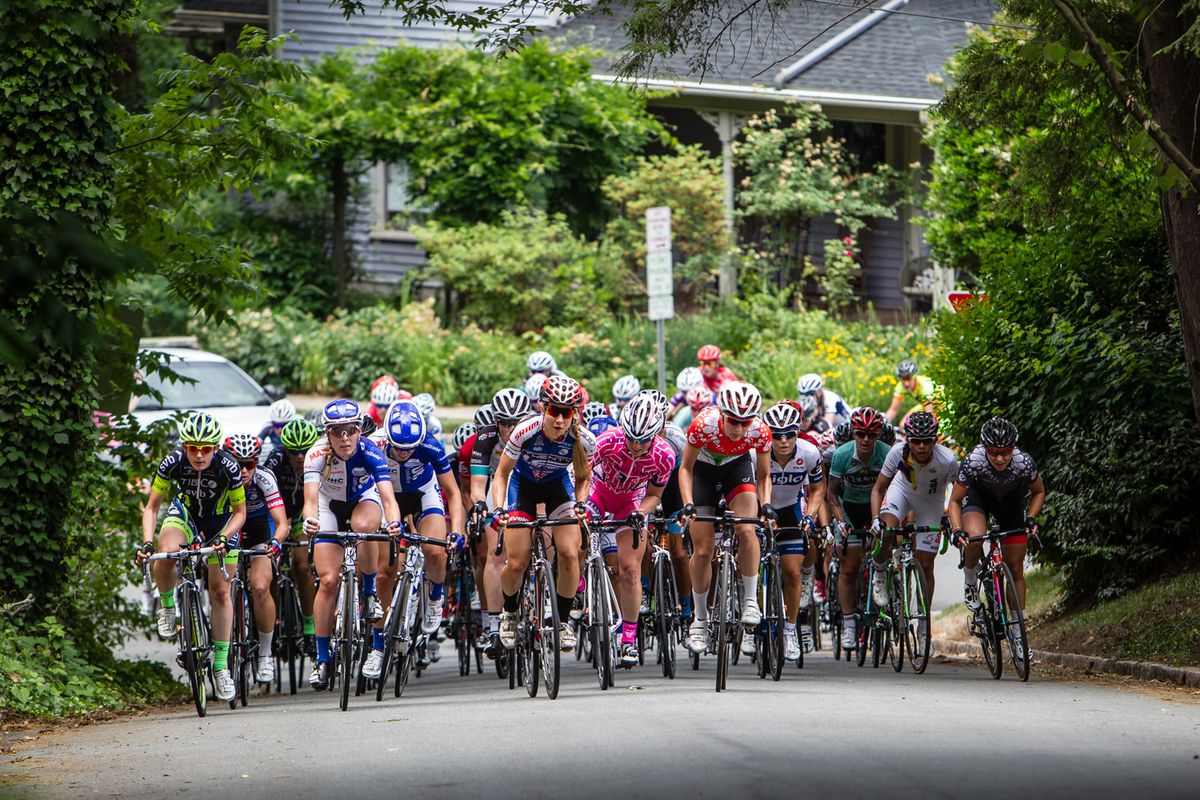 The women hit the base of the steep QOM climb.