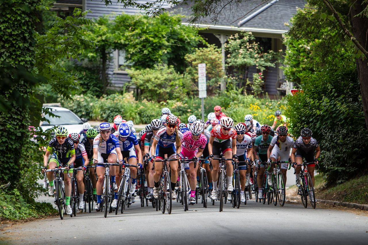 The women hit the base of the steep QOM climb.