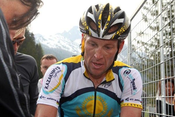 Lance Armstrong catches his breath after finishing in 32nd place, 15 seconds behind Di Luca.