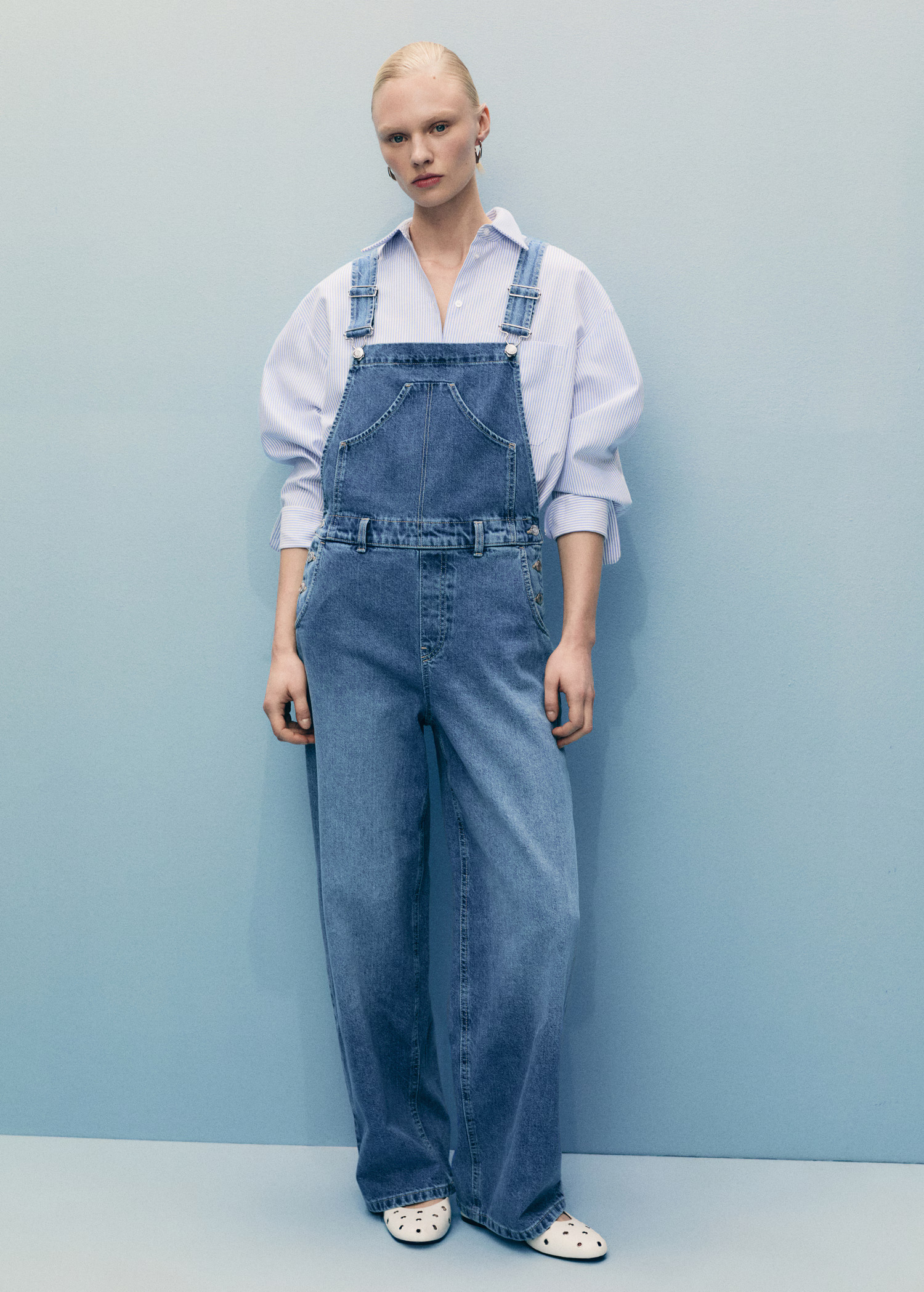 Denim overalls in a mid wash