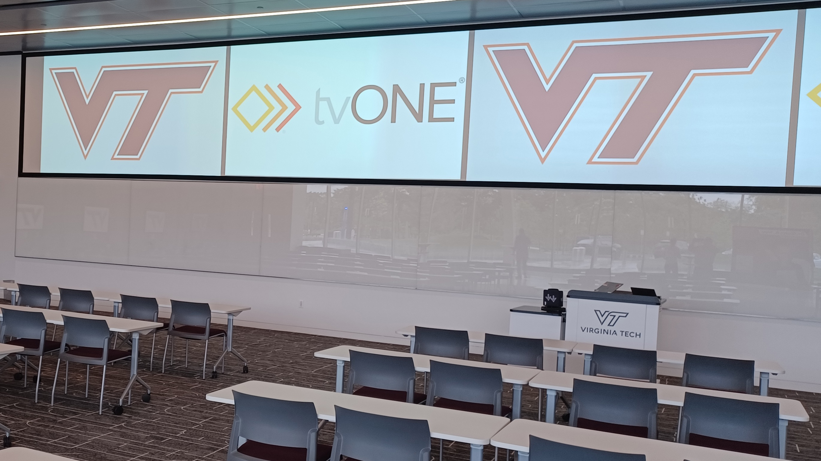 Multiple displays at Virginia Tech are brought to life, sowing the school&#039;s logo, with tvONE.