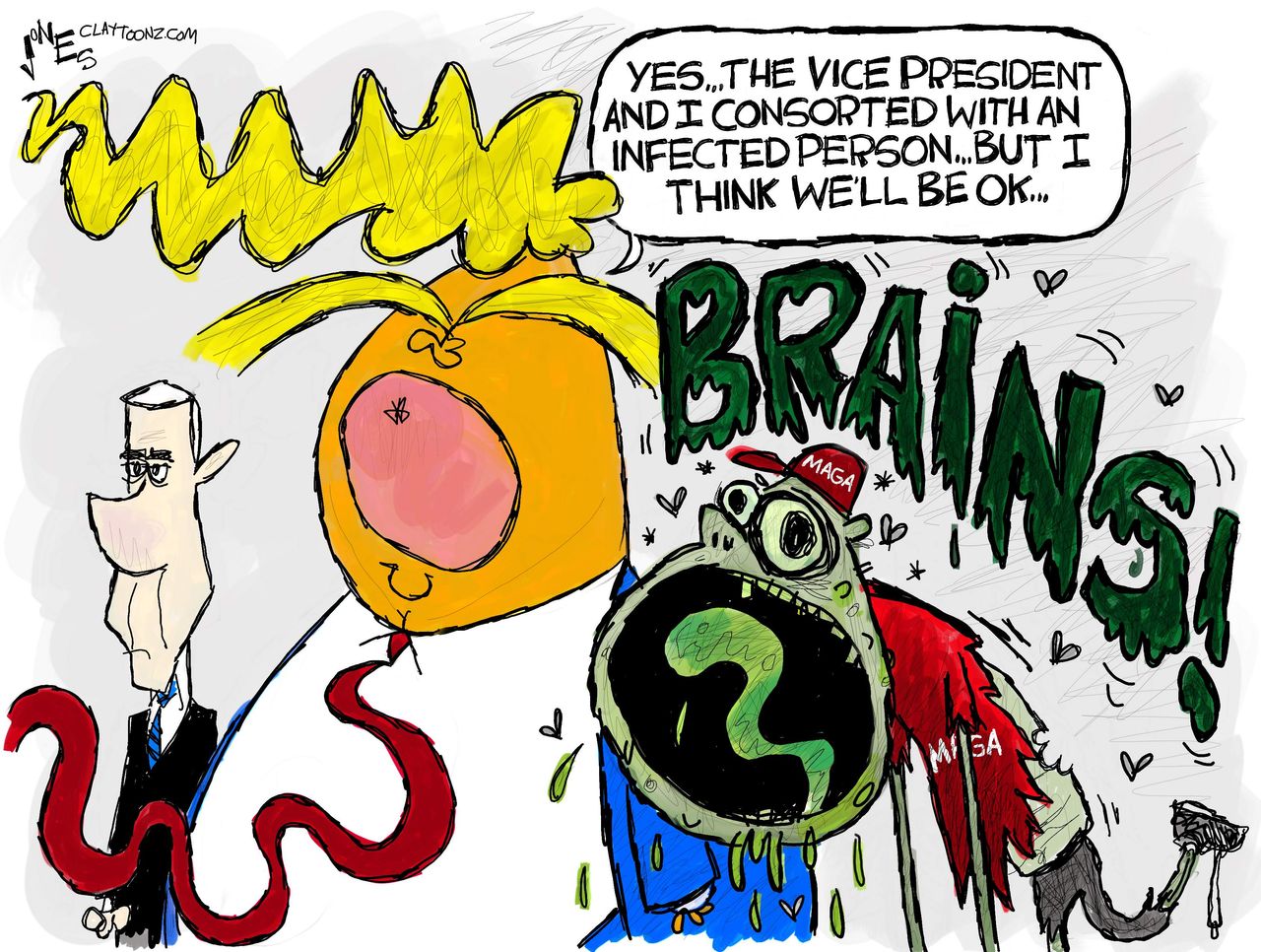 Political Cartoon U.S. Trump Mike Pence Coronavirus contact maga voters zombies