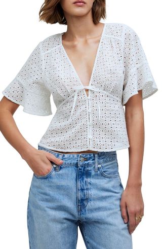 Eyelet Tie Front Top