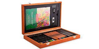art kit with color pencil and paint brush