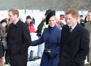 Prince William, Prince Harry and Zara Phillipsarrive for the Christmas Day service at Sandringham Church