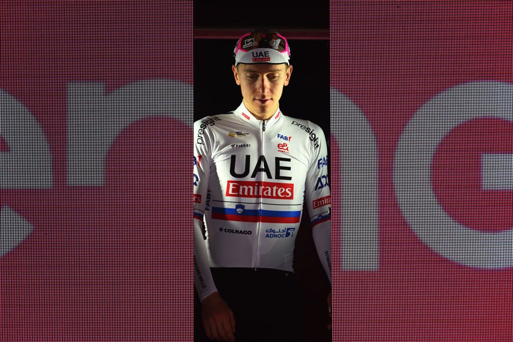 RAPOLANO TERME ITALY MAY 09 Tadej Pogacar of Slovenia and UAE Team Emirates celebrates at podium as Pink Leader Jersey winner during the 107th Giro dItalia 2024 Stage 6 a 180km stage from Viareggio to Rapolano terme 322m UCIWT on May 09 2024 in Rapolano terme Italy Photo by Dario BelingheriGetty Images