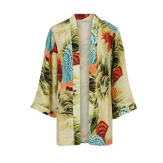 Tropical print green kimono
