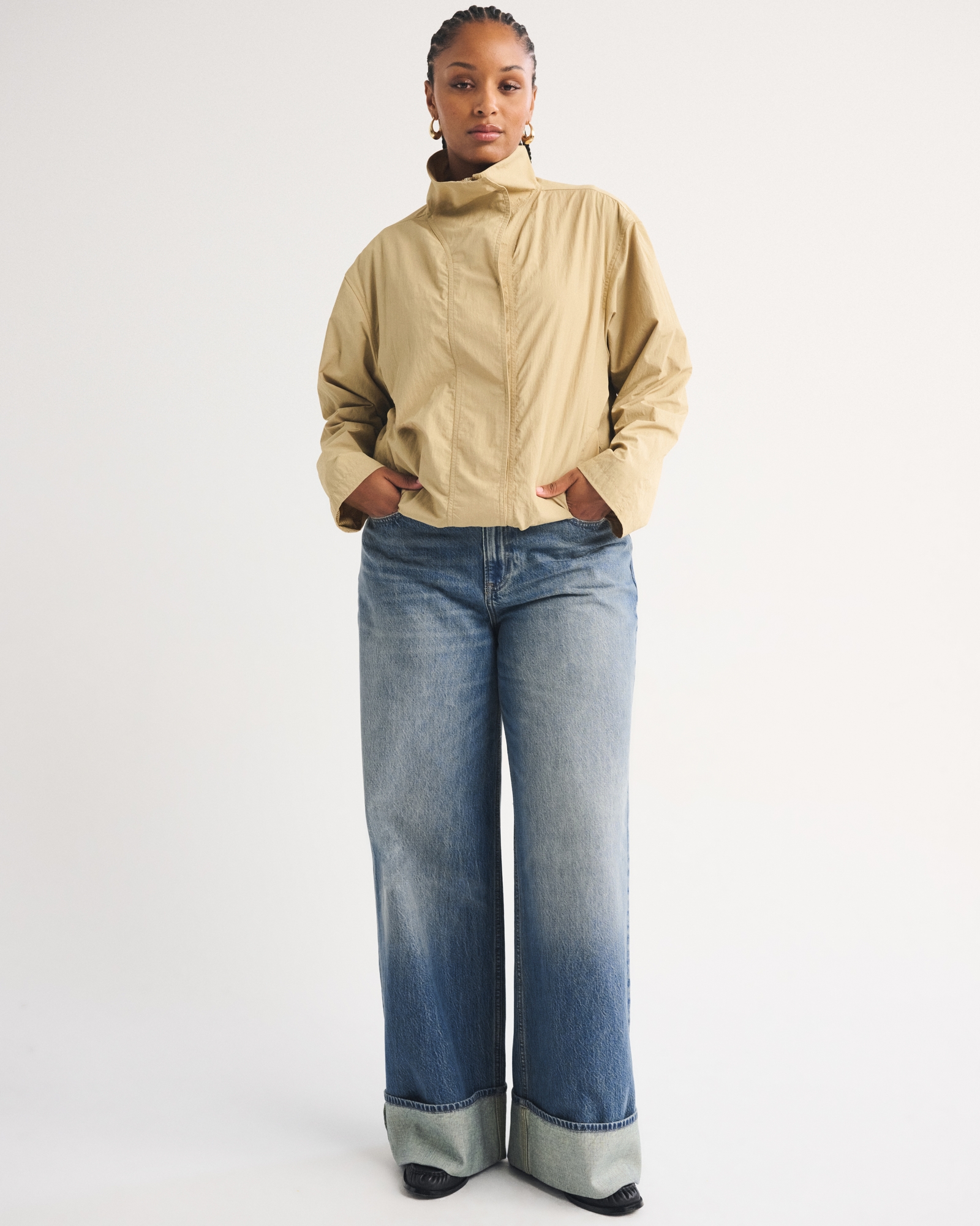 Abercrombie &amp; Fitch, Curve Love High Rise Wide Leg Cuffed Jean