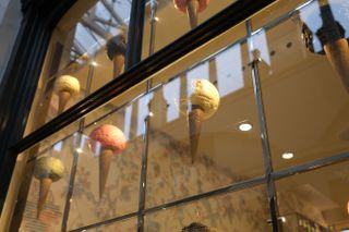 Ice cream cones in a store window