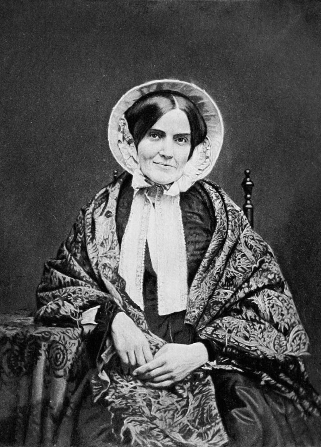 A black and white photograph of Delia Bacon