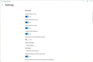 Microsoft To Do settings