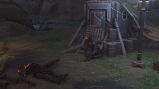 Charred corpses after a battle.