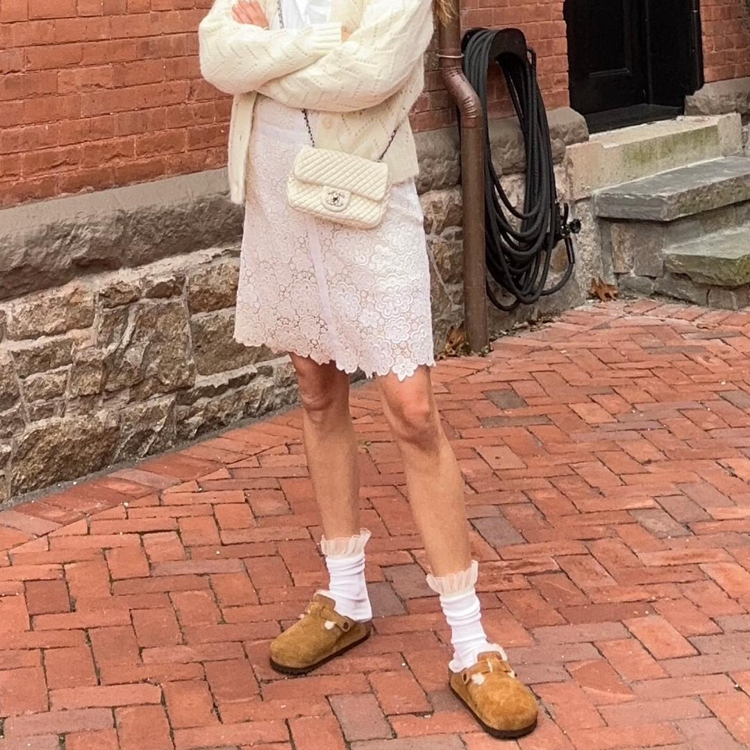 Julia Gall wearing birkenstock clogs