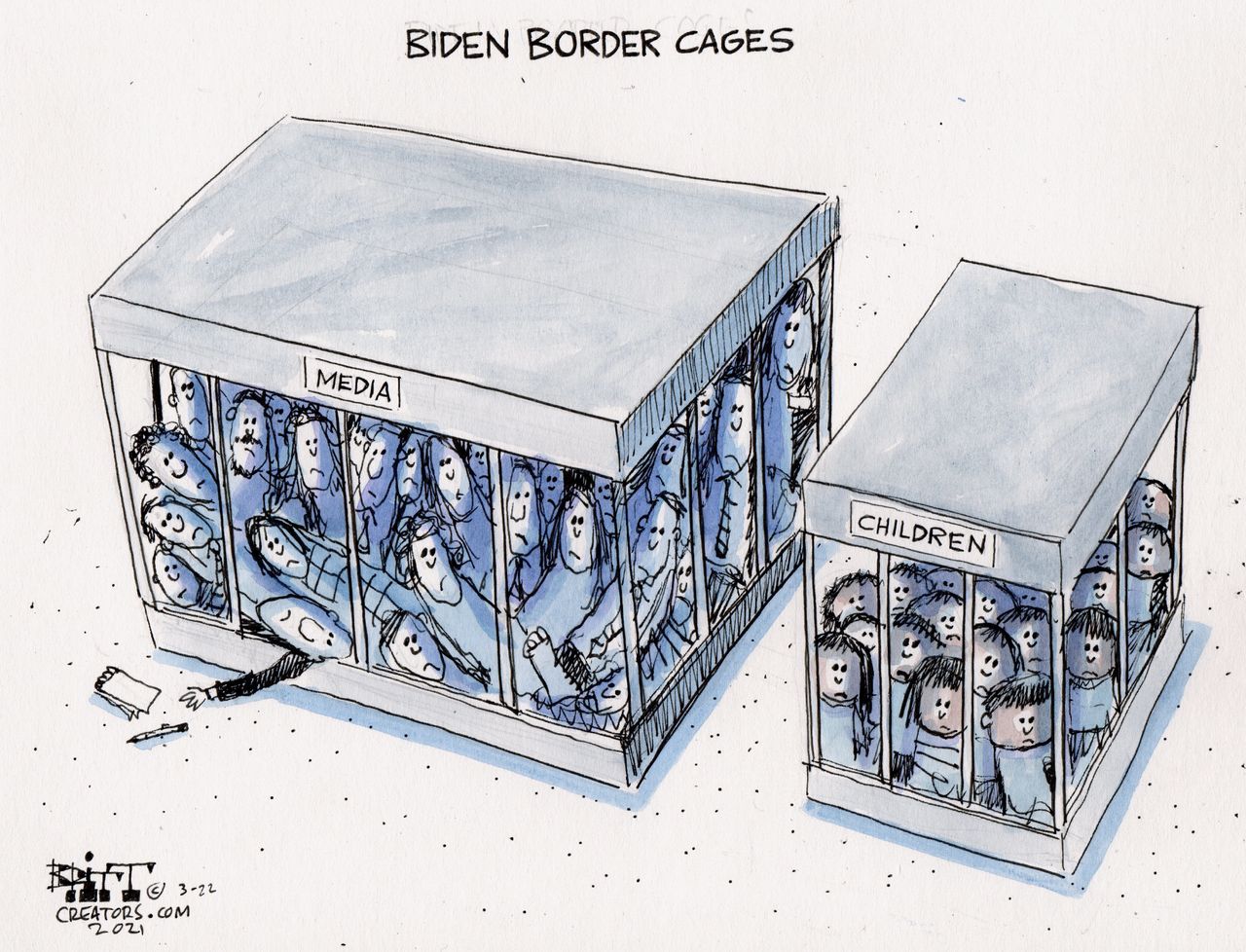 Political Cartoon U.S. biden border migrant children media