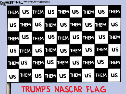 Political Cartoon U.S. Trump NASCAR race Bubba Watson