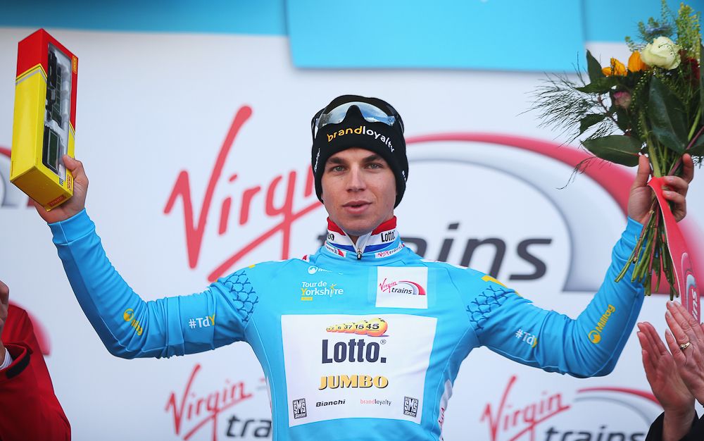 Overall leader Dylan Groenewegen of Team Lotto NL-Jumbo and the Netherlands poses after the second stage of the 2016 Tour de Yorkshire
