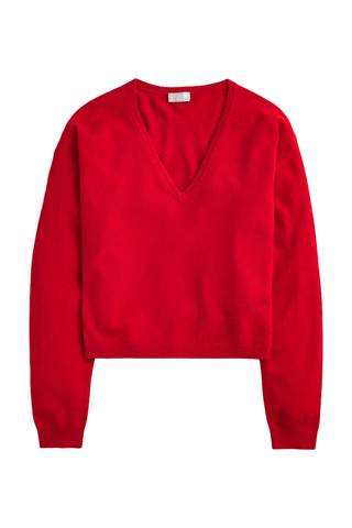 J.Crew Cashmere Relaxed Cropped V-Neck Sweater