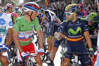 oaquin Rodriguez and Alejandro Valverde at the start of Stage 21 of the 2015 Vuelta Espana (Watson)