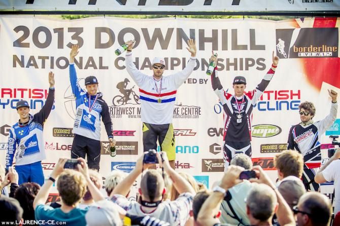 Elite men's British downhill nationals podium
