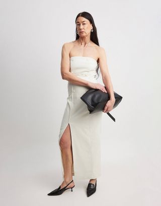 Na-Kd Double Breasted Bandeau Midi Dress in Off White