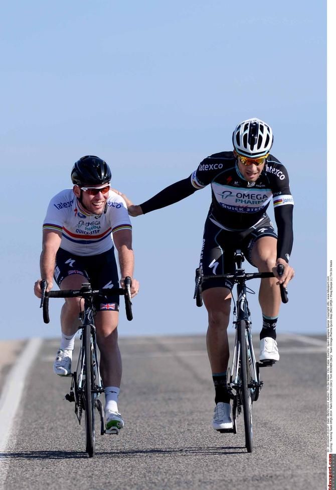 Mark Cavendish and Tom Boonen in training near Calpe.