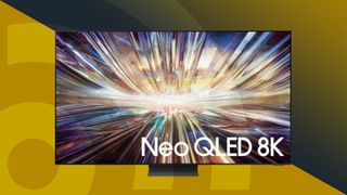 Samsung QN900D 8K TV on ochre background