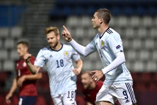 Lyndon Dykes, right, scored his maiden international goal in Olomouc