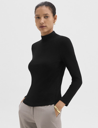 Mock Neck Top in Rib Knit Viscose