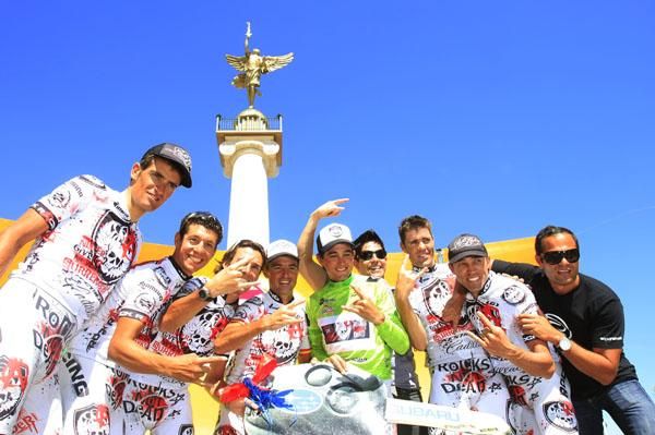 Rock Racing celebrates its win with team owner Michael Ball.