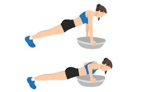 Vector woman performing push-up on balance trainer