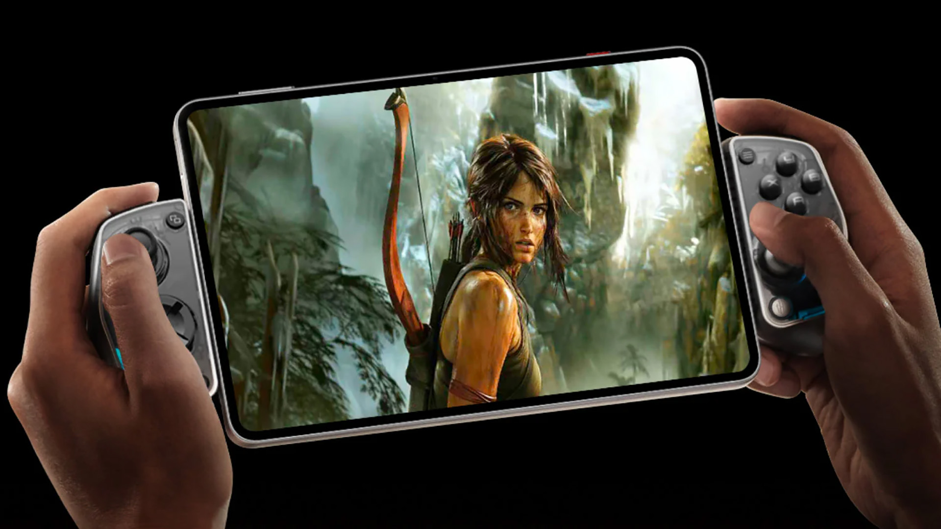 Redmagic Astra Gaming Tablet being held in two hands with gaming controller accessory