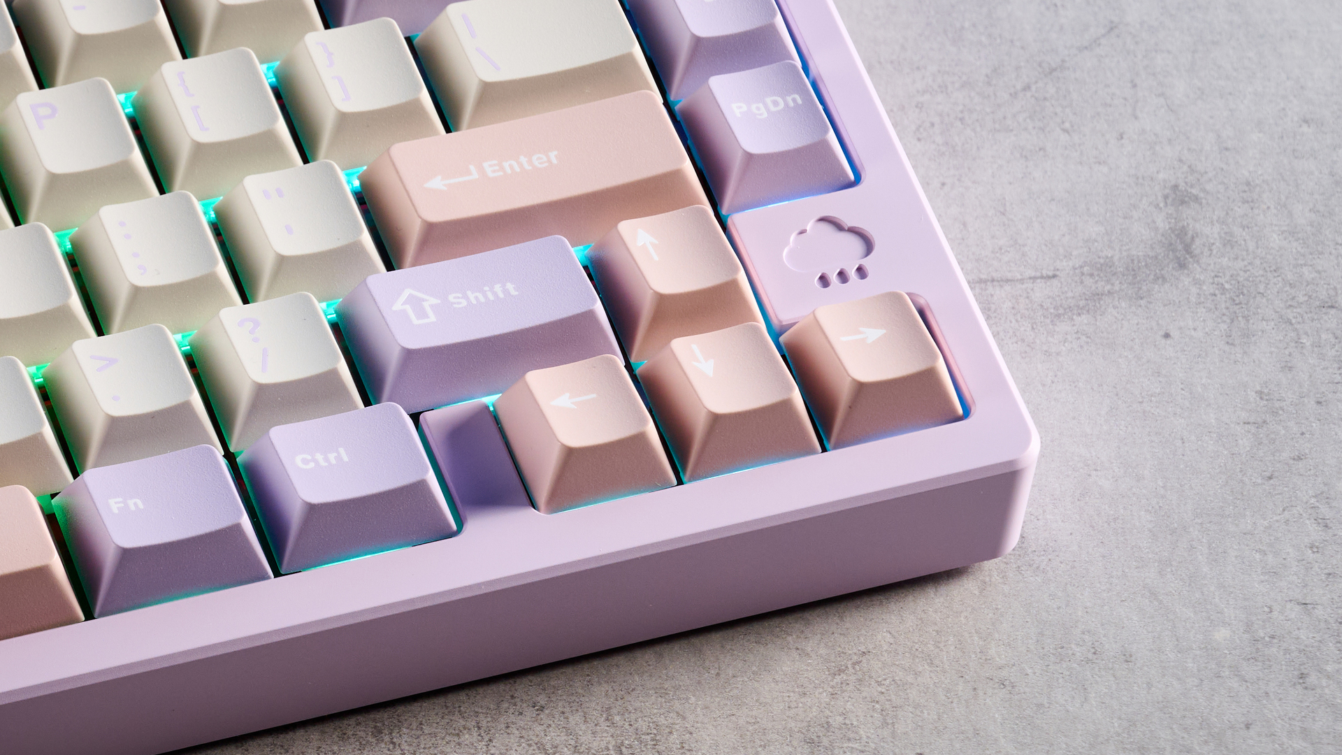 A purple Wobkey Rainy 75 Pro wireless mechanical keyboard with hot-swappable switches
