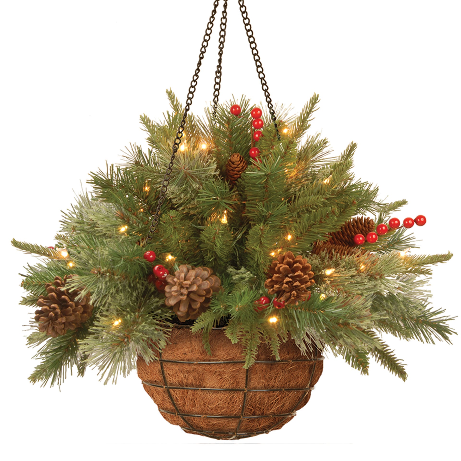 20 In. Pre-Lit Colonial Fir Hanging Basket With Led Lights