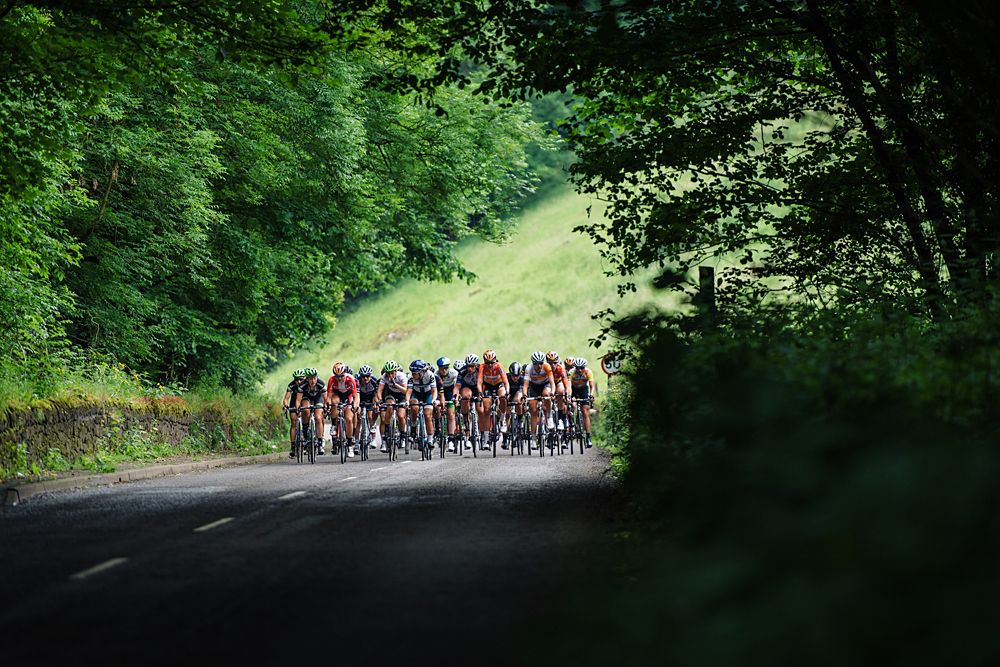 The peloton climbs one of the many climbs during the Aviva Women's Tour 2016 - Stage 3