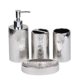 A set of silver bathroom accessories