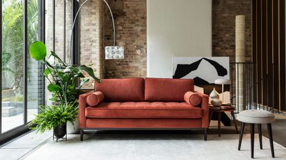  Model 02 Velvet 2 Seater Sofa - Brick, Swyft