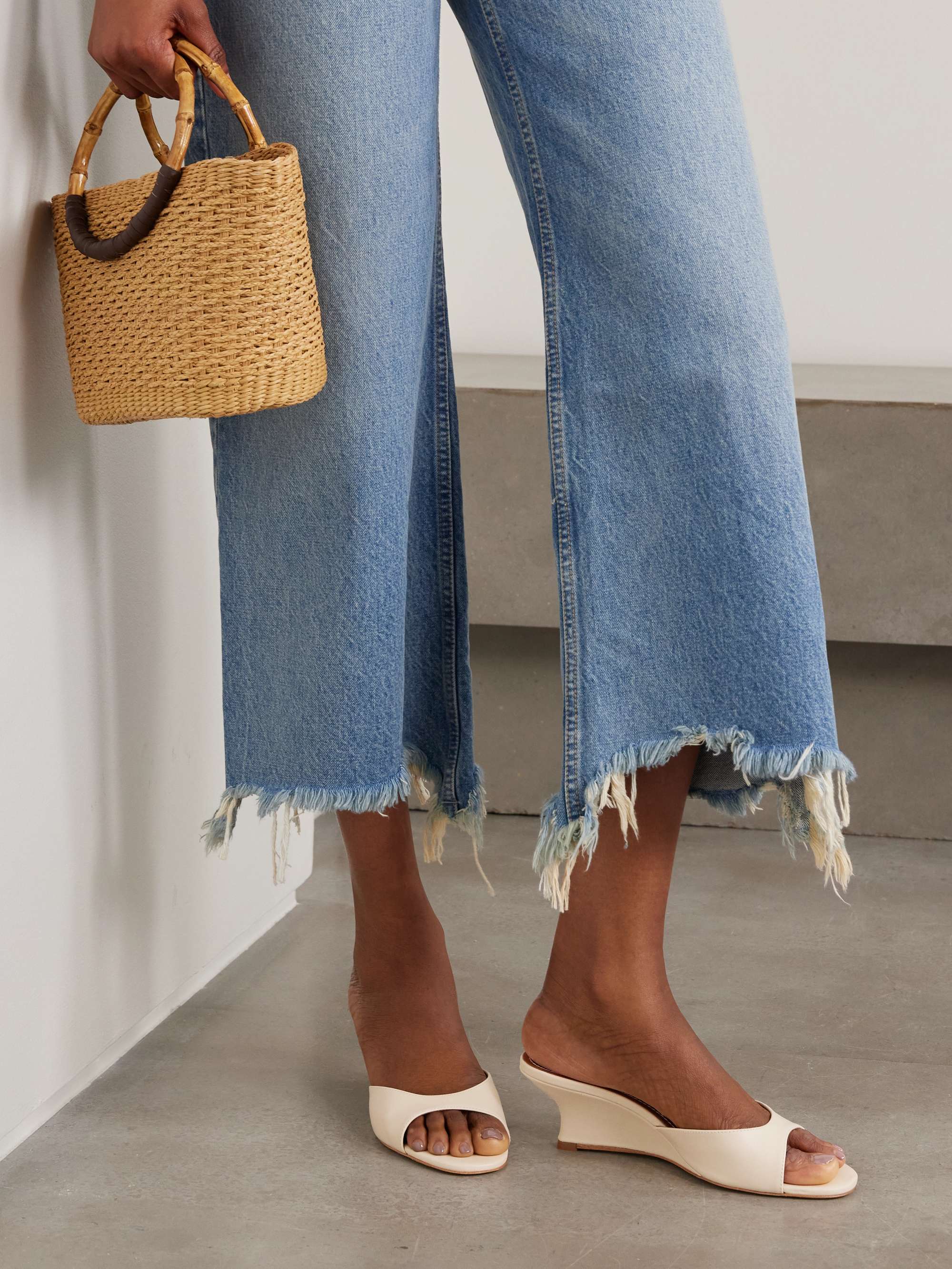 Brigitte Leather Wedge Mules