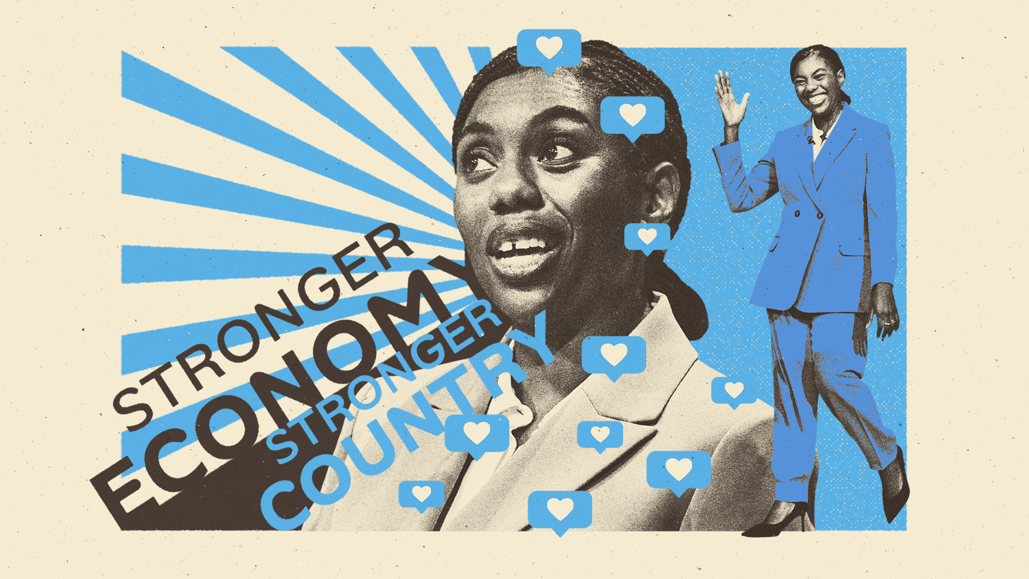 Photo collage illustration of Kemi Badenoch