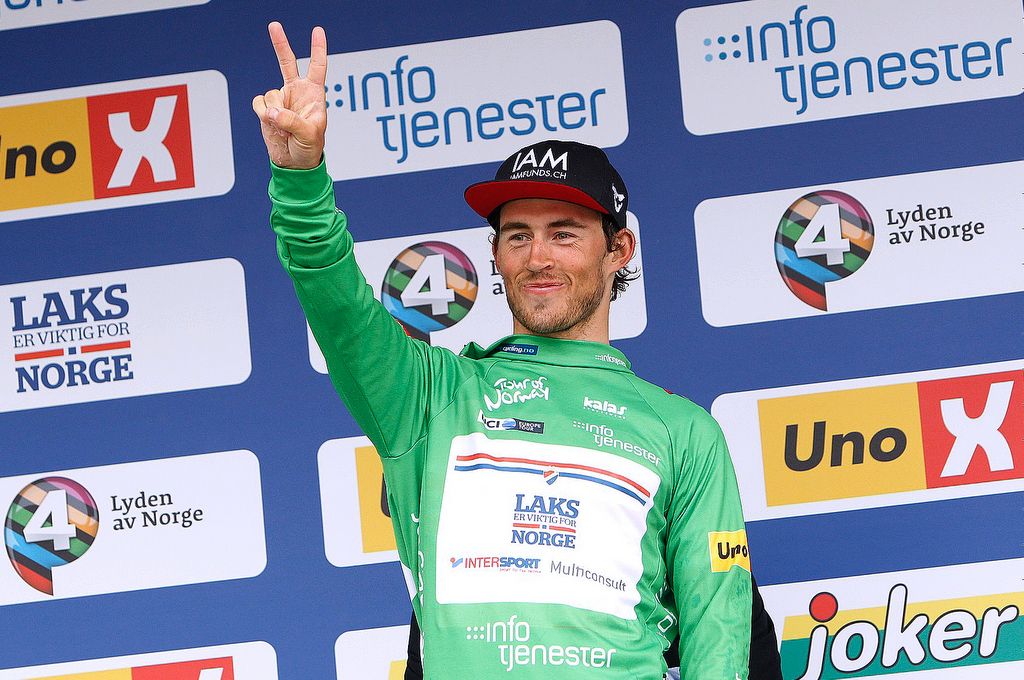 Green jersey winner Sondre Holst Enger on the podium