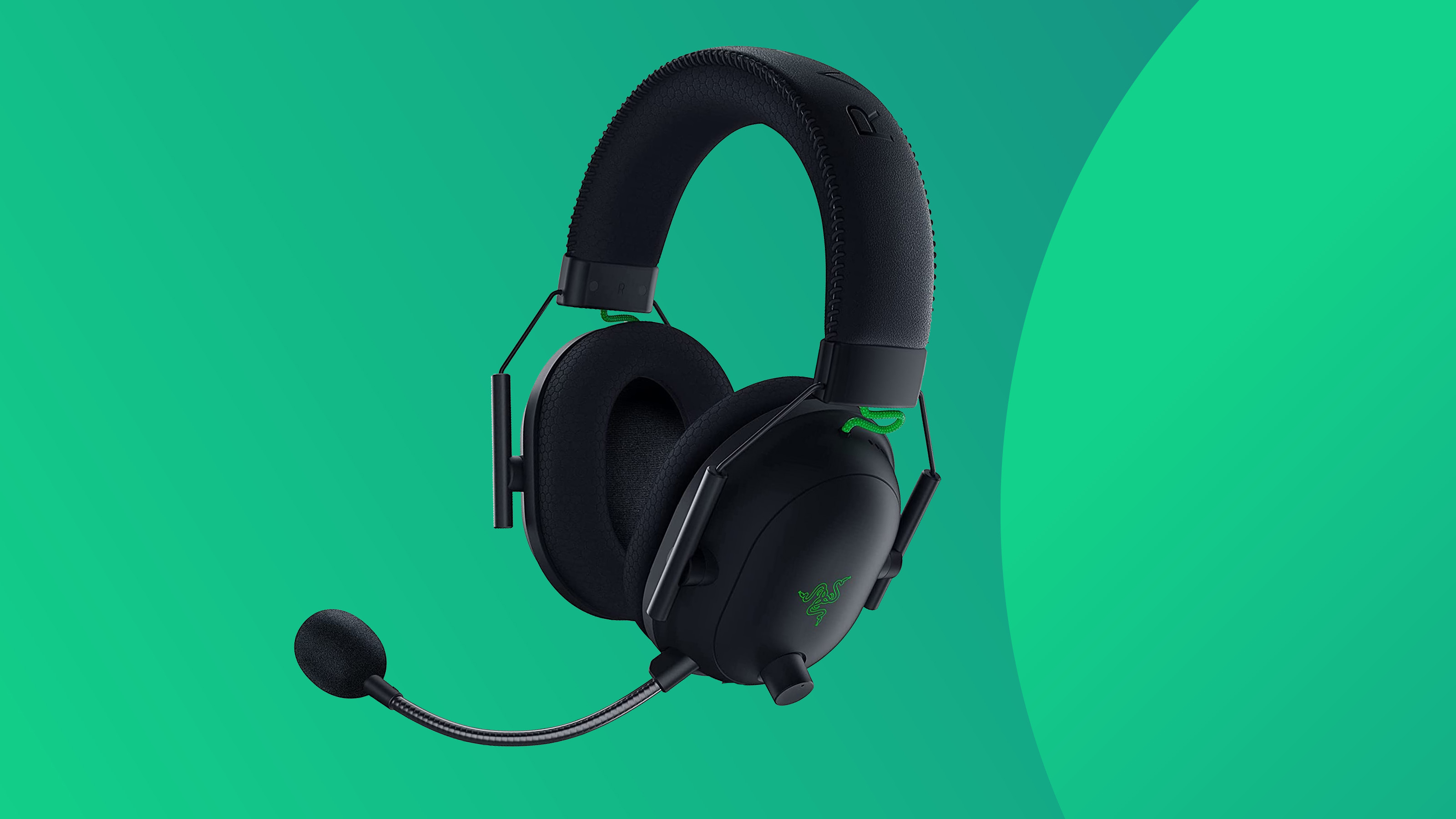 Product shot of the Razer BlackShark V2 headset against a colorful background