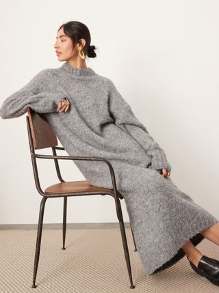 Asos Edition Boucle Chunky Knit High Neck Maxi Dress in Grey