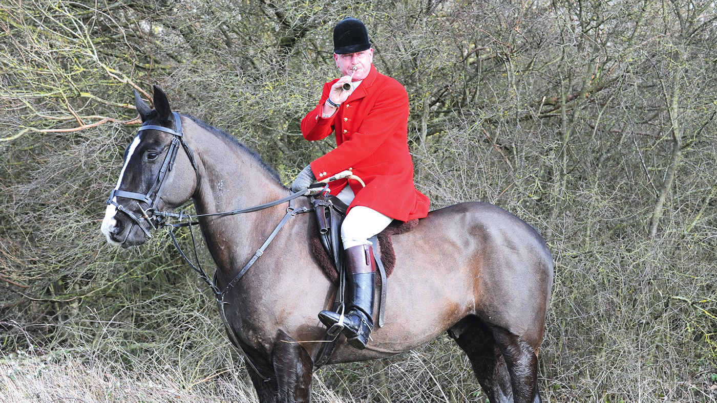 Bill Bishop (Huntsman&amp;amp;Master) of the Oakley during the Hunts meet at Church Farm, Clifton Reynes in Buckinghamshire on 25th February 2014