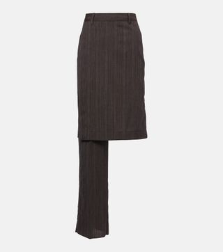 Asymmetric Striped Wool Skirt Pants