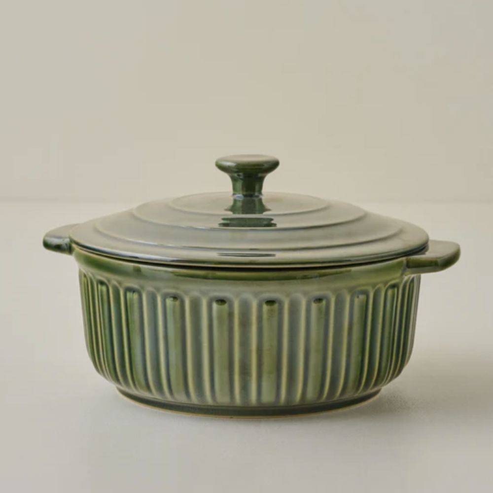 Green baking dish with lid