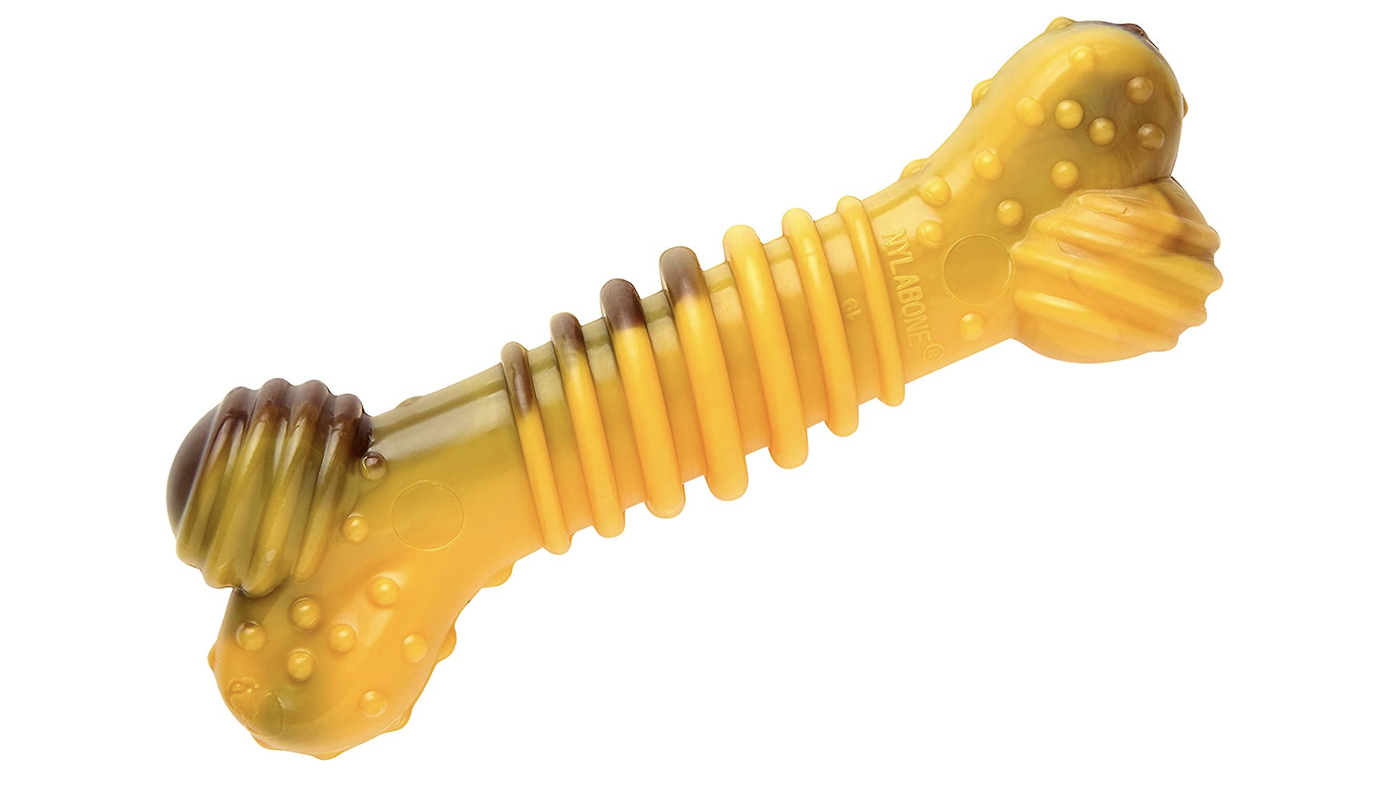Nylabone beef and cheese tough chew bone dog toy