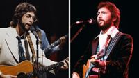 Left–Stephen Bishop performs on stage, New York, USA, 1978; Right–Eric Clapton performs live at Hammersmith Odeon in Hammersmith, London, England, 27th April 1977