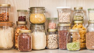 A collection of spices and items found in a pantry