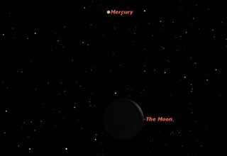 Sky map for Mercury and the moon on Aug. 1, 2011.