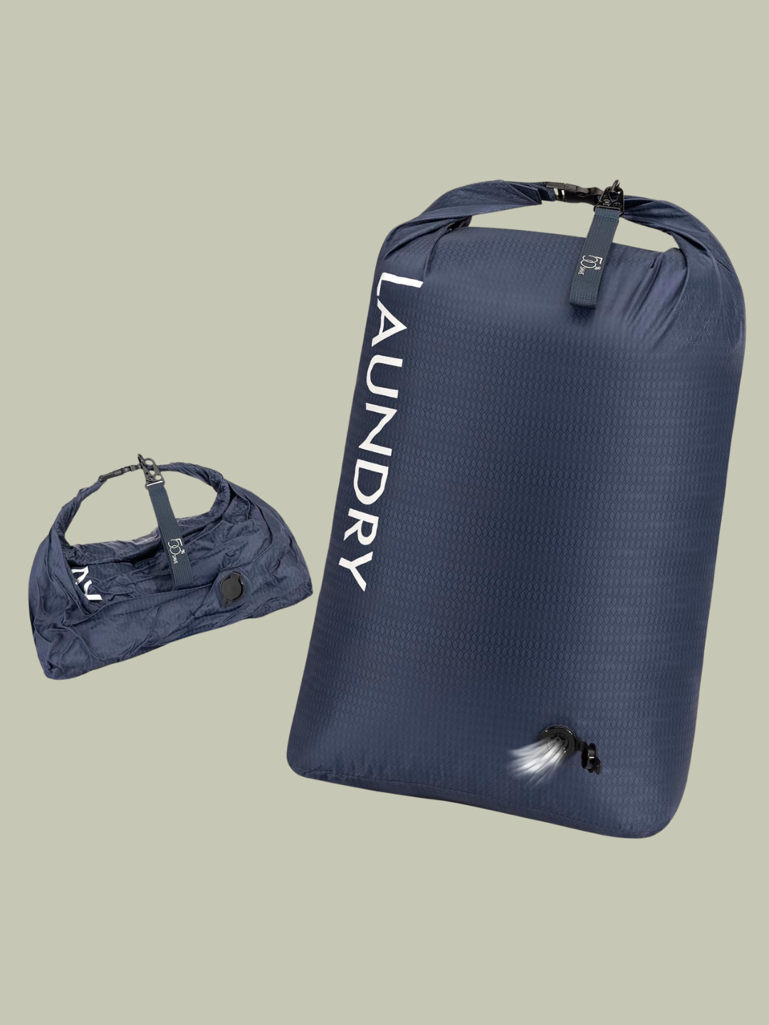 A blue vacuum compression laundry travel bag from Amazon